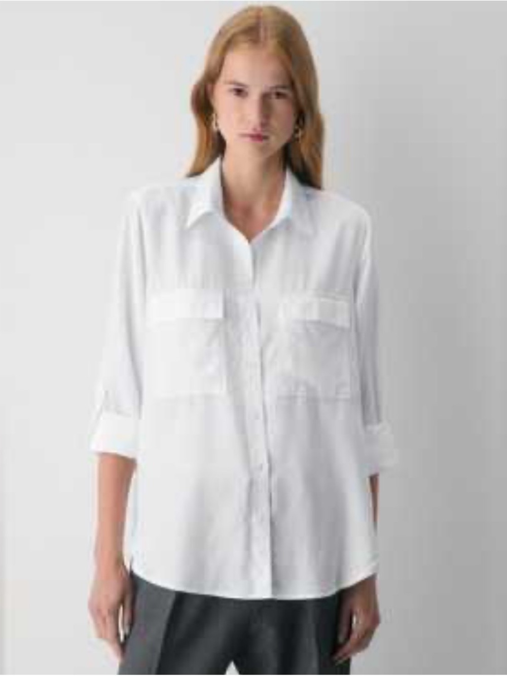 Aritzia Babaton Classic White Button-Down Shirt with Patch Pockets Preppy Small
